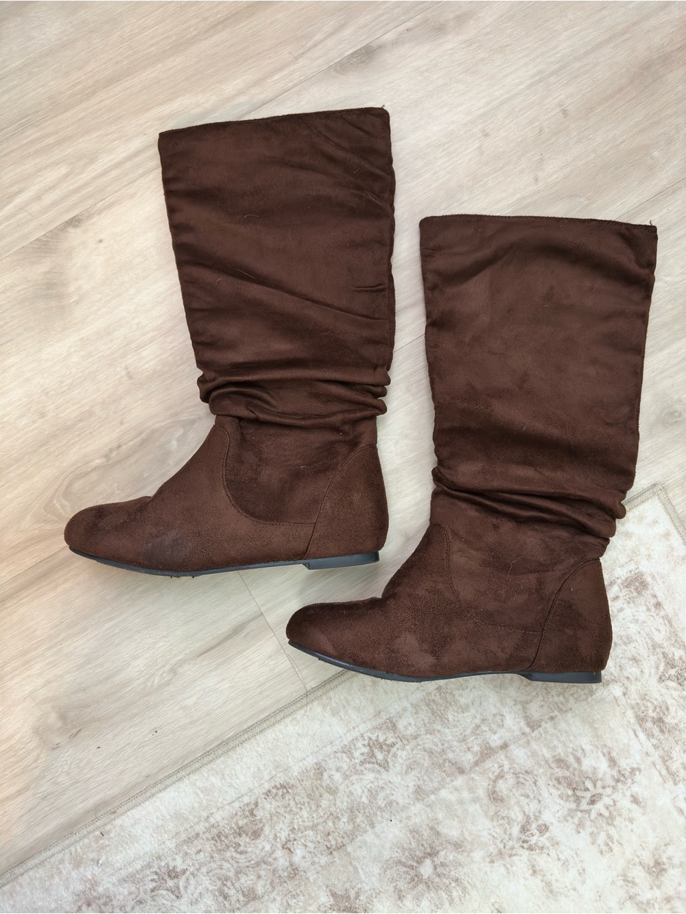 Size 7 Brown Slouchy Knee High Faux Suede Flat Boots Boho
